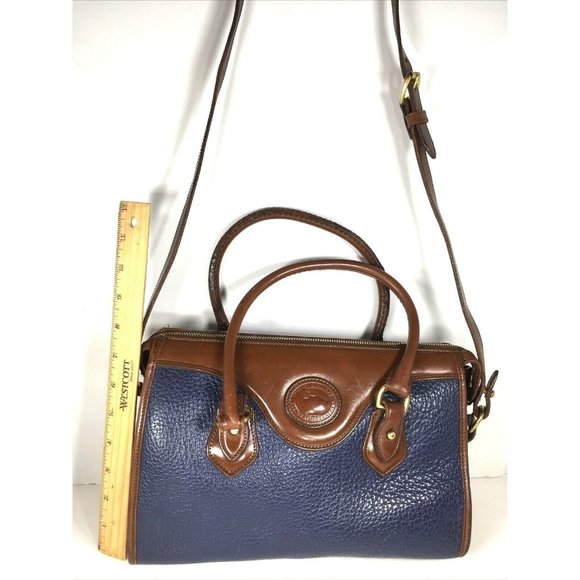 Dooney & Bourke Vtg Blue Leather Brown Trim Satchel Shoulder Bag – Made In USA - Picture 5 of 12